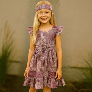 Girls Bohemian Purple Bandana Patchwork Ruffle Festival Dress Size 28 (10-12)